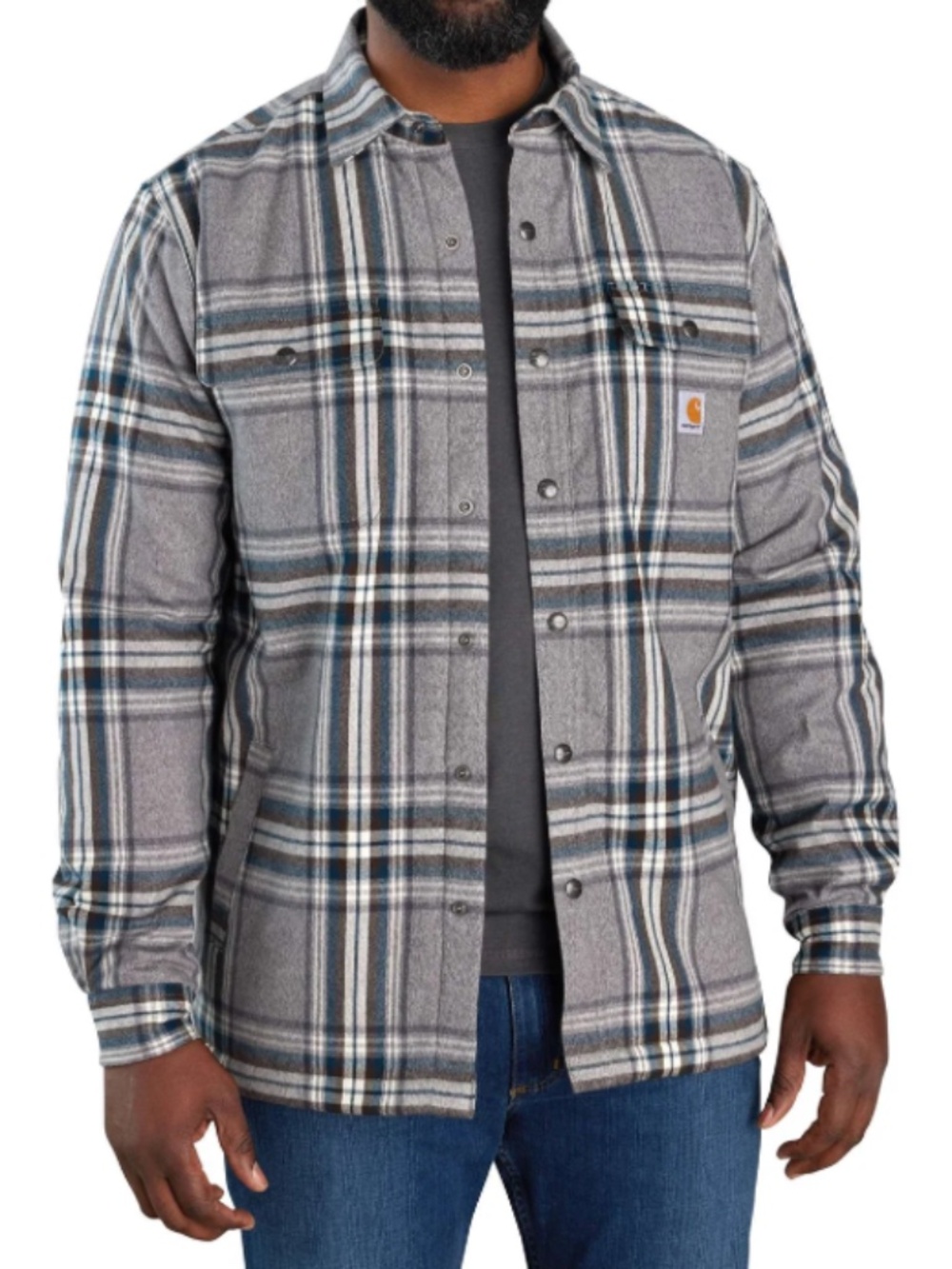 Relaxed fit flannel sherpa-lined shirt